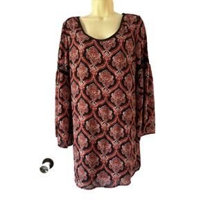 Lovemarks Anthropologie Black Brown Paisley Strappy Back Boho Tunic Mini Dress